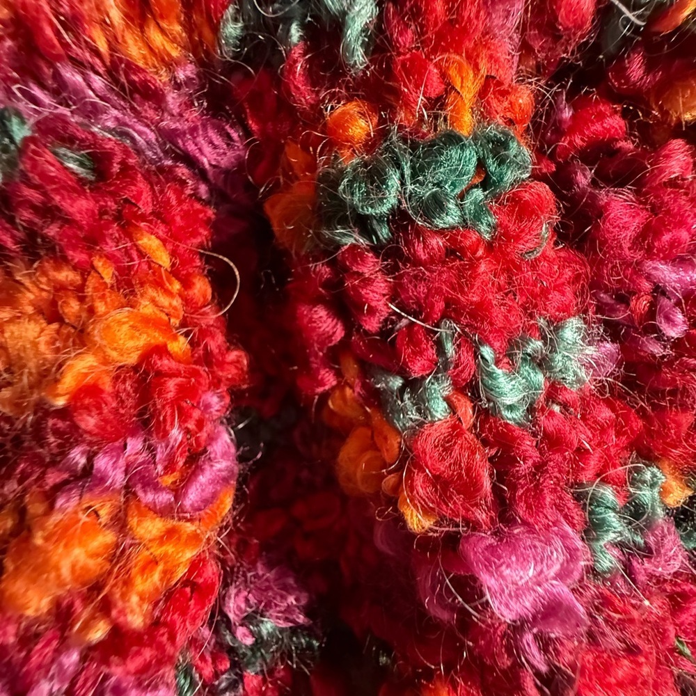 Handmade Crochet Boho Bag Multicolor Chunky Knit w/ Wooden Handles Vintage Style - Picture 5 of 5